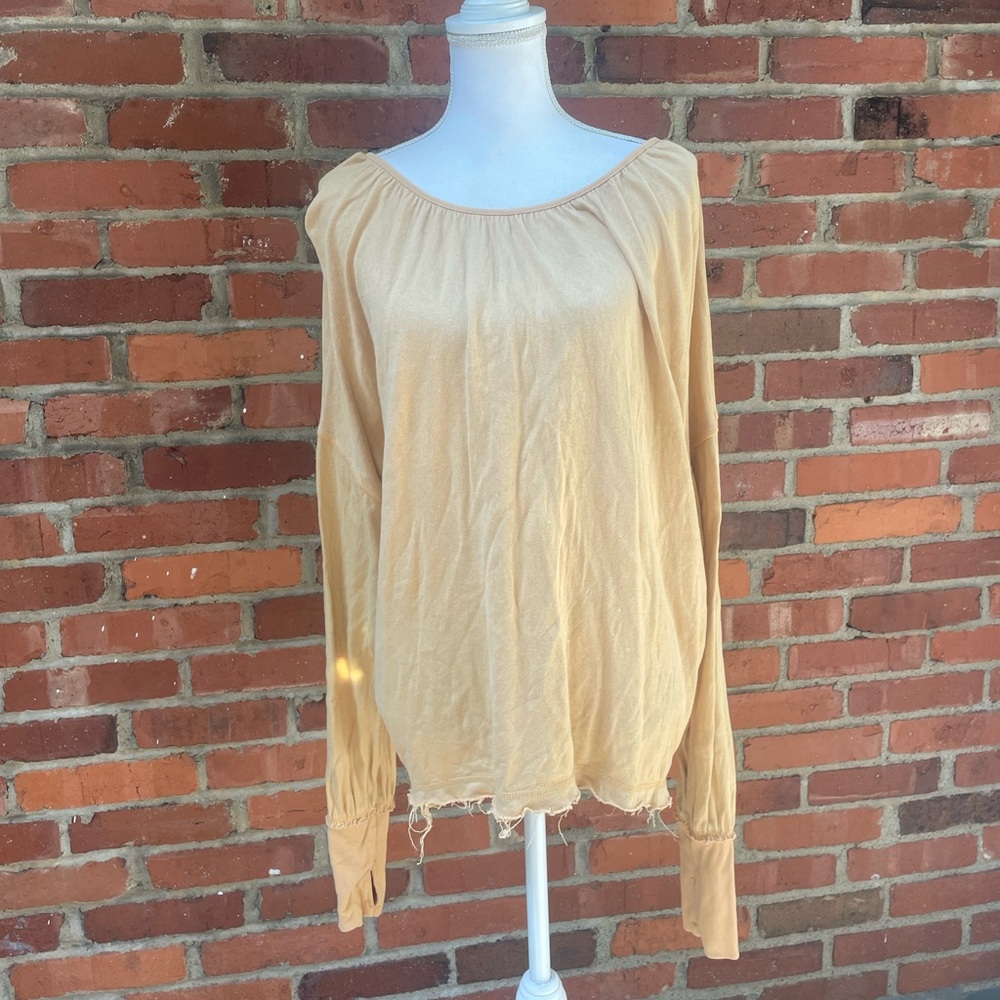 FP Movement Free People Yellow Cinch Keyhole Open Back Sweatshirt Size Small S
